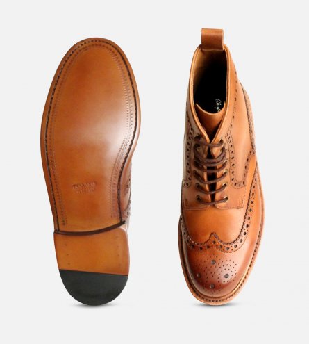 Tan Goodyear Welted Wingtip Brogue Country Boots