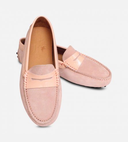 Light Rose Pink Suede Italian Driving Shoe Moccasins