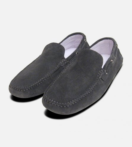 Mid Grey Suede Driving Shoe Loafers