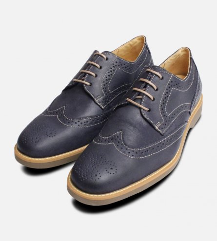 Navy Blue Mens Brogues Rubber Sole Anatomic Shoes