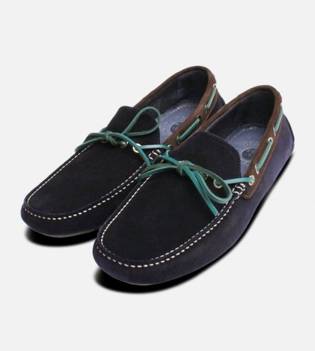 Navy Blue & Green Designer Driving Shoes