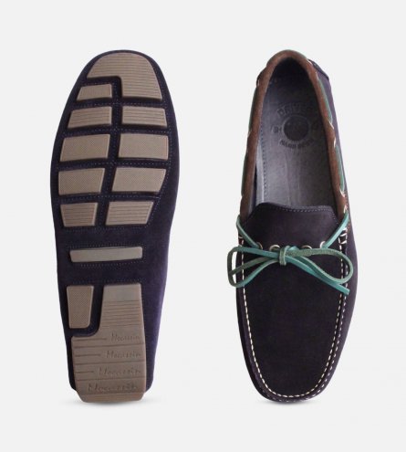 Navy Blue & Green Designer Driving Shoes