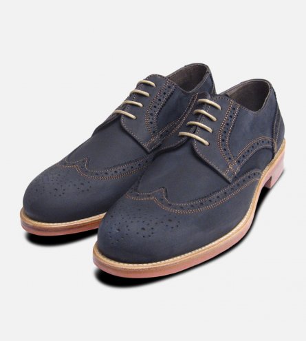 Navy Blue Nubuck Mens Lace Up Brogues by John White Shoes