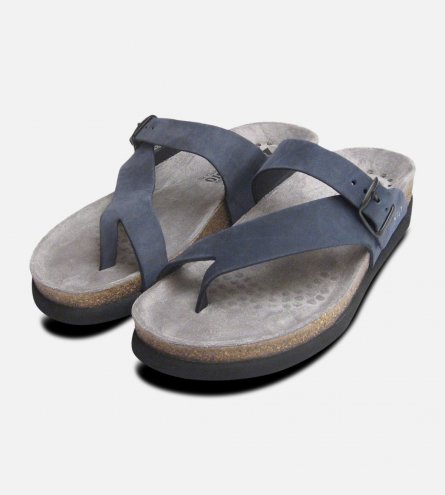 Helen Toe Post Navy Blue Nubuck Ladies Mephisto Sandals