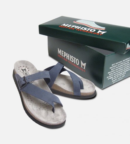 Helen Toe Post Navy Blue Nubuck Ladies Mephisto Sandals