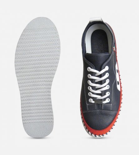 Navy Blue & Red Lace Up Whipstitch Sneakers