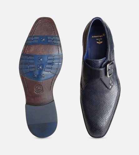 Navy Blue Snakeskin Effect Monk Shoes