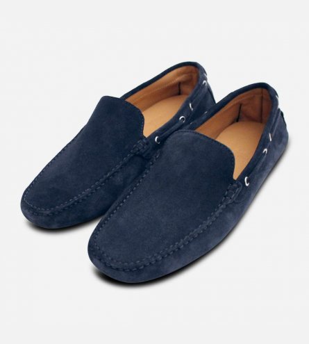 Navy Blue Suede Italian Driving Shoe Moccasins