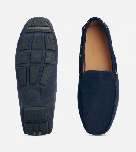 Navy Blue Suede Italian Driving Shoe Moccasins