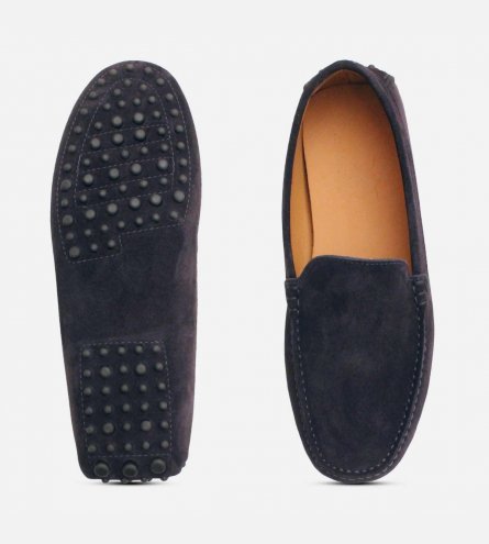 Dark Navy Blue Suede Italian Driving Shoe Moccasins