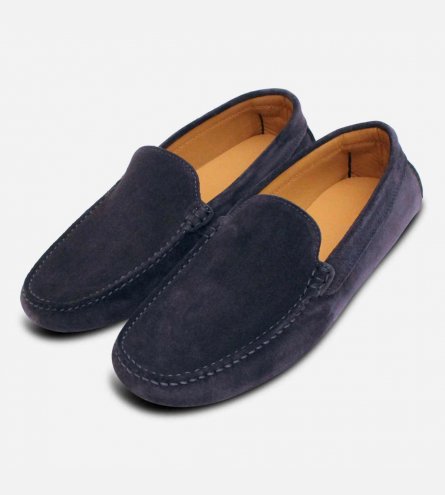 Dark Navy Blue Suede Italian Driving Shoe Moccasins