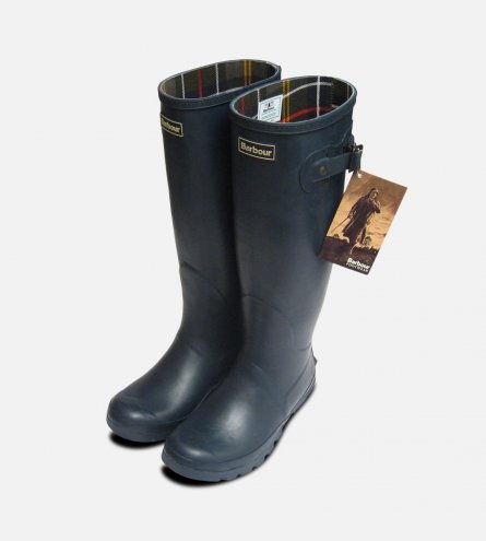 Full Length Ladies Barbour Navy Blue Rubber Wellington Boots