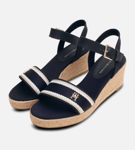 Tommy Hilfiger Navy Blue Wedge Designer Sandals