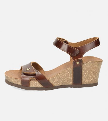 Panama Jack Julia Sandals in Brown Leather with Cork Sole