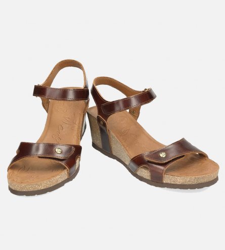 Panama Jack Julia Sandals in Brown Leather with Cork Sole