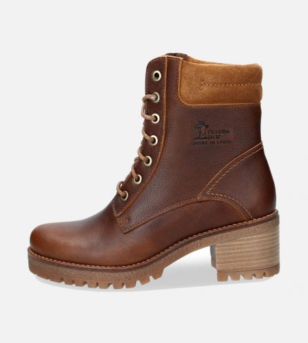 Panama Jack Phoebe II Heel Boots in Waxy Brown Leather