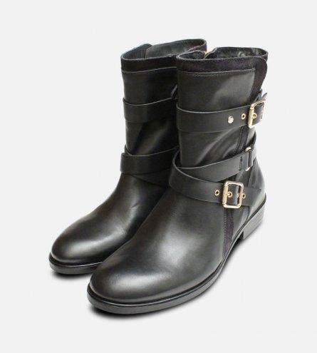 Gold Buckle Tommy Hilfiger Polly Biker Boots in Black