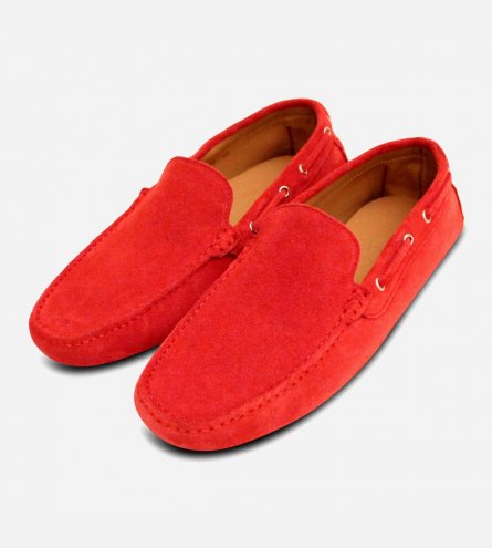 Red Suede Driving Shoe Moccasins for Men