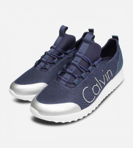 Calvin Klein Ron Mesh Trainer in Steel Blue & Silver