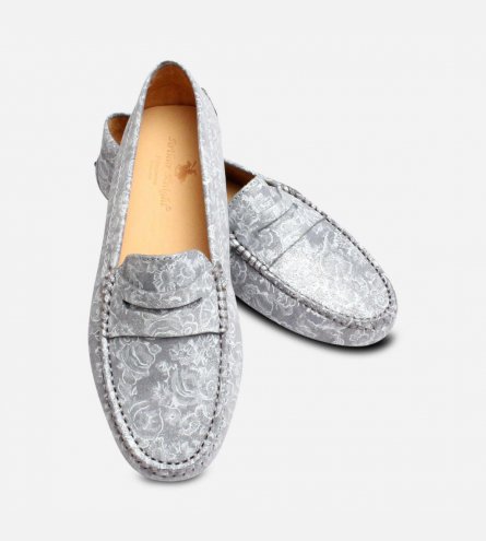 Ladies Silver Flower Italian Driving Shoe Moccasins