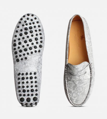 Ladies Silver Flower Italian Driving Shoe Moccasins