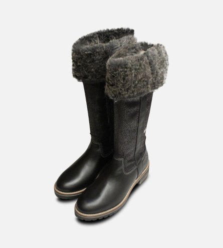 Black Warm Fur Lined Tamaris Long Boots with Duo Tex