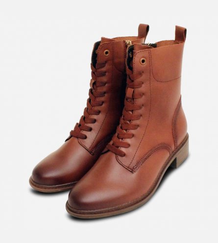 Tamaris Ankle Zip Boots in Antique Cognac Leather