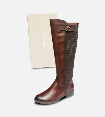 Tamaris Full Length Cafe Brown Elasticated Zip Boots