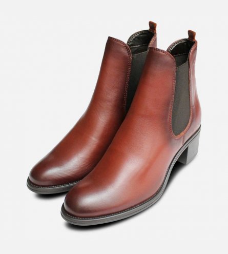 Tamaris Premium Round Toe Heeled Chelsea Boot in Brown