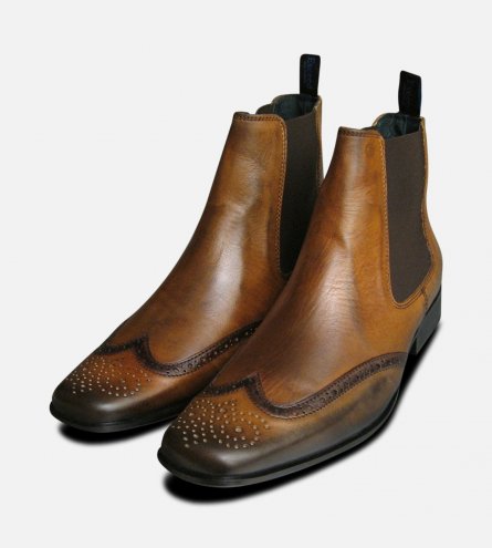 Tan Leather Mens Chelsea Boots by Exceed