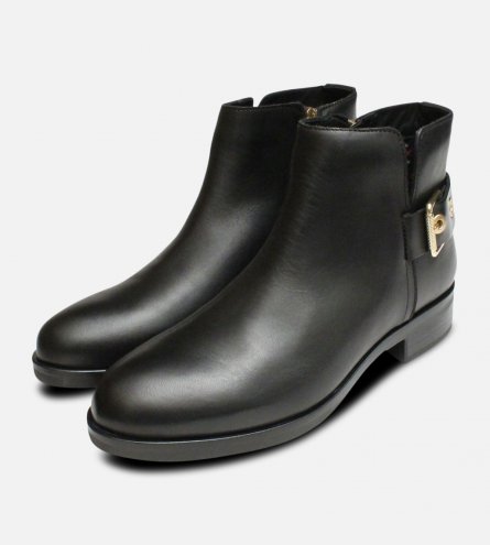 Tessa Gold Buckle Ankle Boots in Black by Tommy Hilfiger