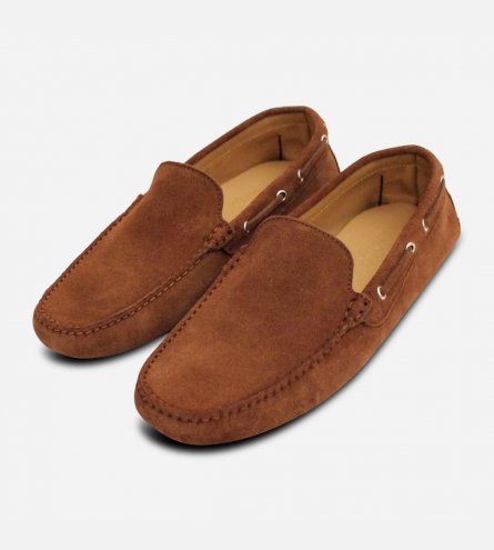 Mens Driving Shoes Tobacco Suede Moccasins