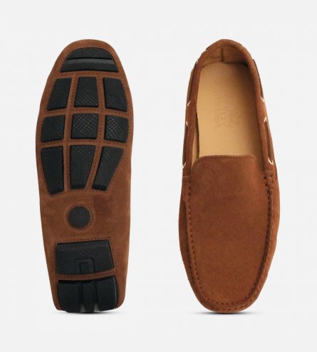 Mens Driving Shoes Tobacco Suede Moccasins