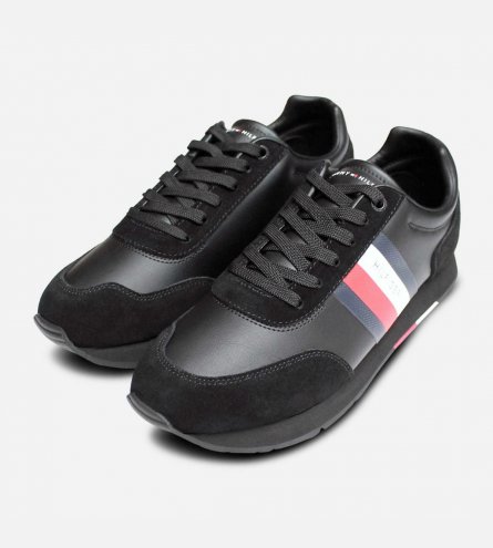 Tommy Hilfiger Corporate Black Leather Mens Sneakers