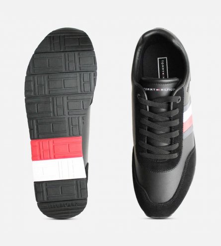 Tommy Hilfiger Corporate Black Leather Mens Sneakers