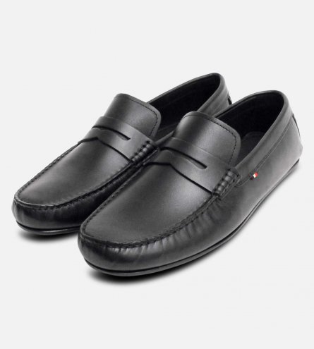 Tommy Hilfiger Black Leather Mens Penny Loafer Shoes