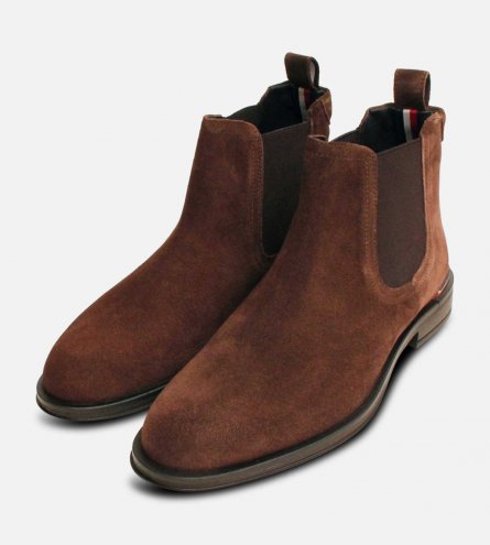 Tommy Hilfiger Brown Suede Designer Chelsea Boots for Men