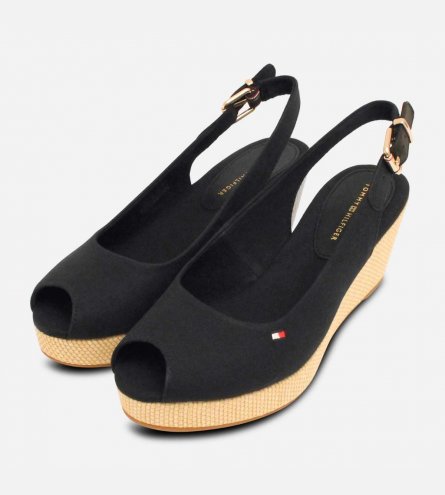 Tommy Hilfiger Elba Black Designer Wedge Sandals