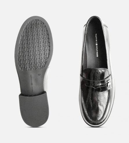 Exclusive Black Crinkle Patent Designer Tommy Hilfiger Loafers