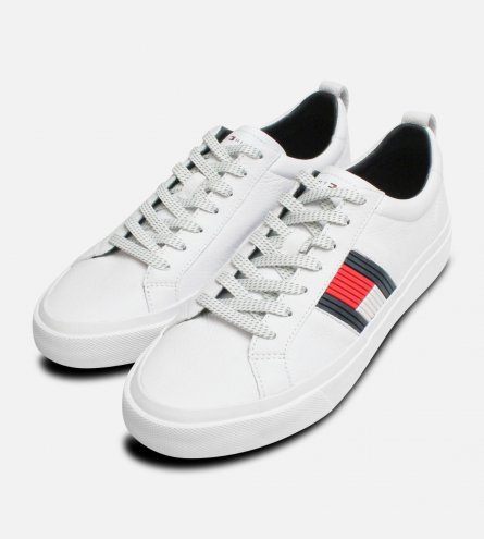 Tommy Hilfiger Flag Detail Leather White Sneakers