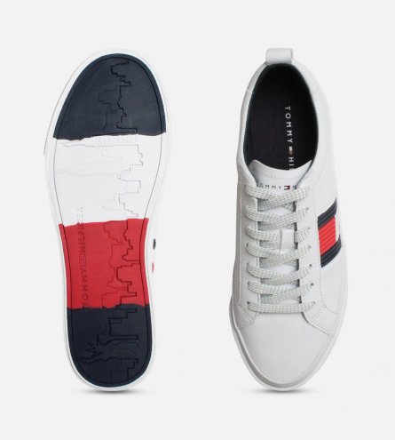 Tommy Hilfiger Flag Detail Leather White Sneakers