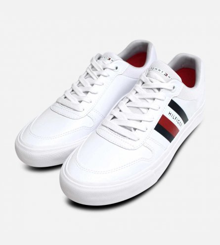 Tommy Hilfiger White Core Cupsole Shoes with Blue Sole