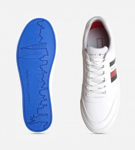 Tommy Hilfiger White Core Cupsole Shoes with Blue Sole