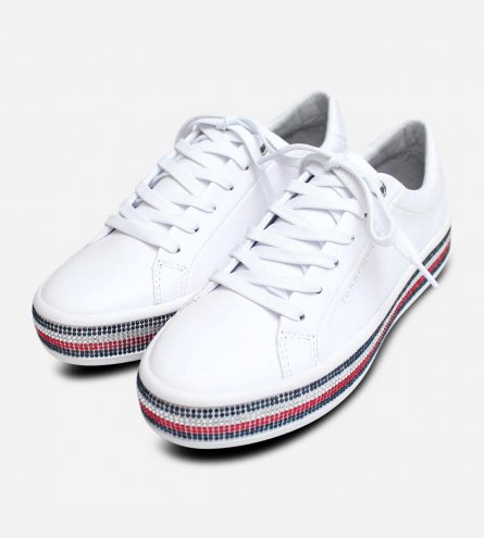 Tommy Hilfiger Jeweled Sparkle Sneakers in White Leather