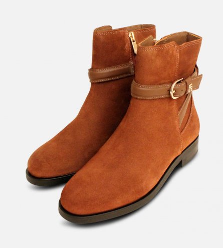 Tommy Hilfiger Light Brown Suede Buckle Strap Ankle Boot