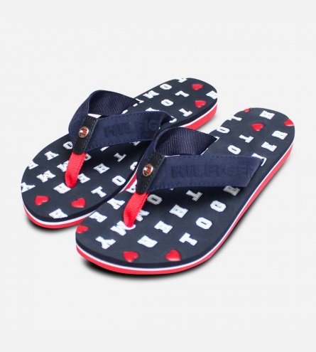 Tommy Hilfiger Navy Blue & Red Embossed Flip Flop Sandals