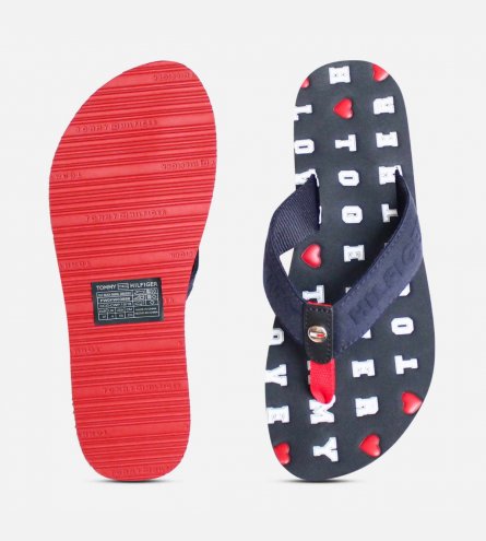 Tommy Hilfiger Navy Blue & Red Embossed Flip Flop Sandals