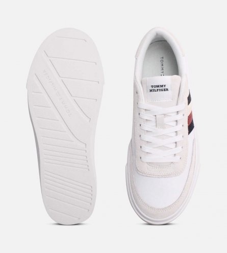 Tommy Hilfiger Premium White Leather and Suede Cupsole Shoe