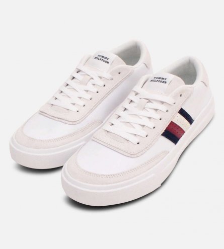 Tommy Hilfiger Premium White Leather and Suede Cupsole Shoe