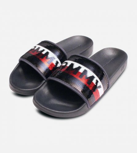 Tommy Hilfiger Designer Sequins Pool Slide in Navy Blue